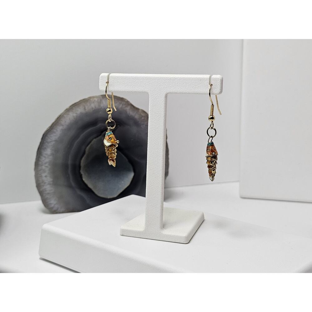 Vintage Gold Tone Articulated Fish Dangle Earrings